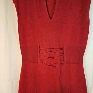 New York & Company Red Knit‎ Sweater Dress with Decorative Waist Detail